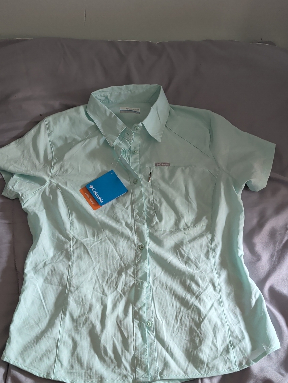 Columbia Mint Green Short Sleeve Button-Up Shirt